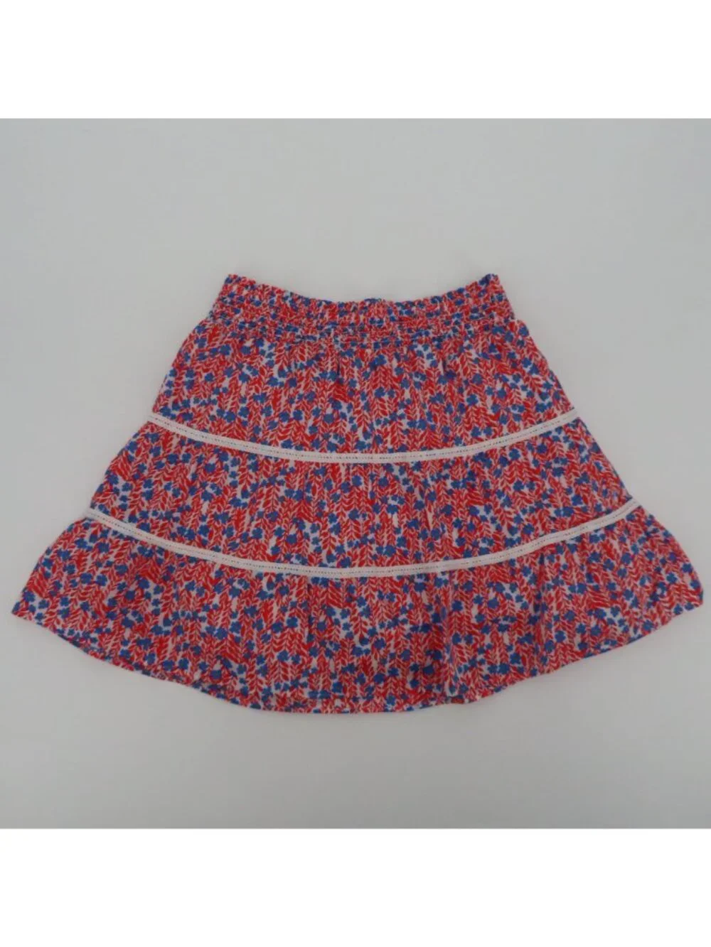 J Crew Women Small Red White Blue Floral Flower Stretch Skirt Lined USA American